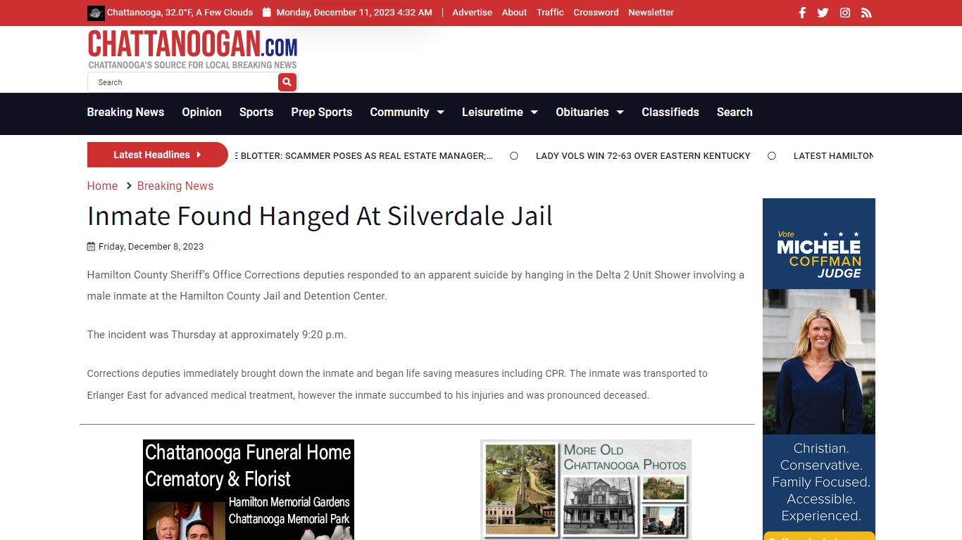 Inmate Found Hanged At Silverdale Jail - Chattanoogan.com